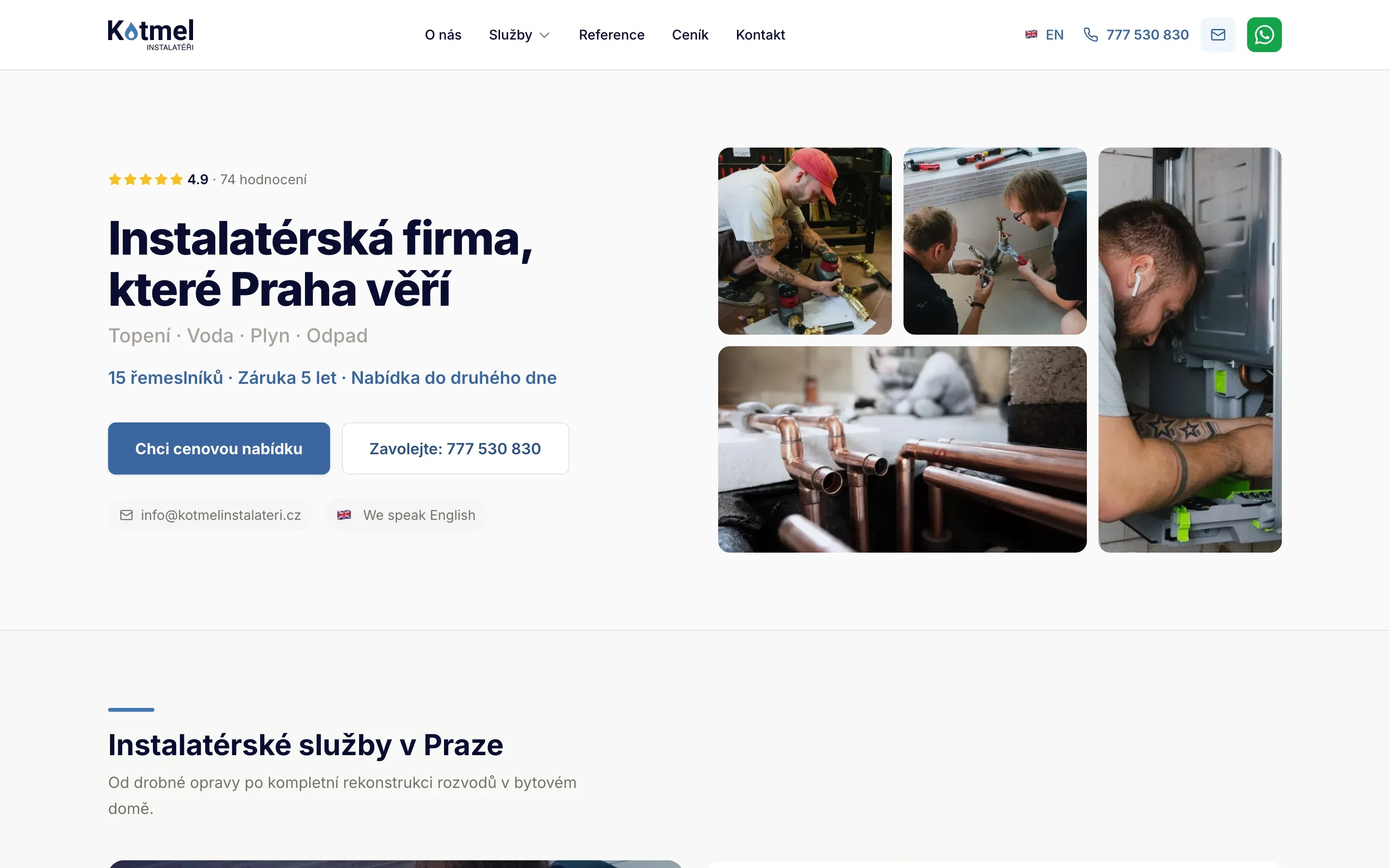 Kotmel Instalatéři — after redesign